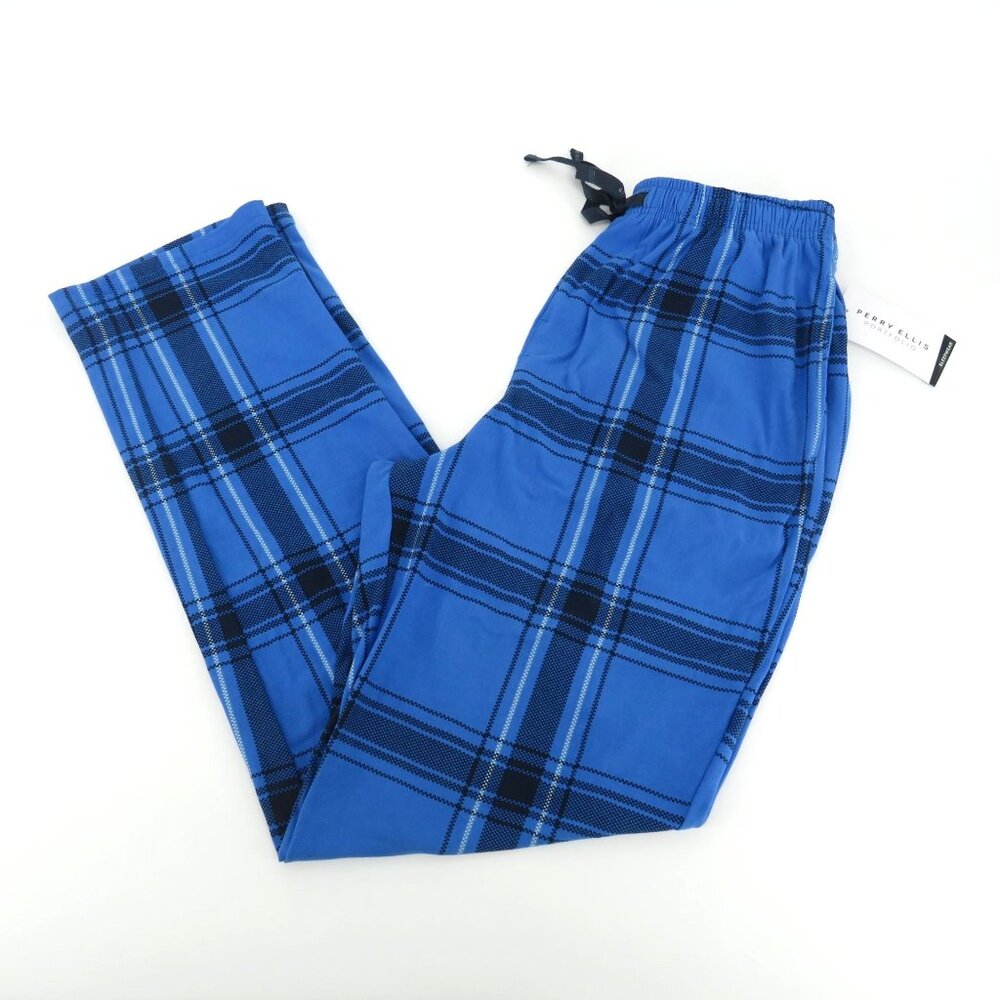 Perry Ellis Mens Plaid Blue Sleep Lounge Pants Small NWT $44